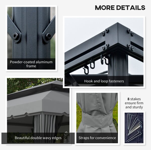 Outsunny 3 x 4m Retractable Roof Gazebo, Metal Garden Pergola with Canopy Shelter, Nets and Curtains for Garden and Deck, Light Grey Aosom UK