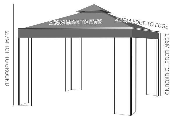 Outsunny 3 x 3m Outdoor Garden Steel Gazebo with 2 Tier Roof, Patio Canopy Marquee Patio Party Tent Canopy Shelter Vented Roof Decorative Frame - Grey