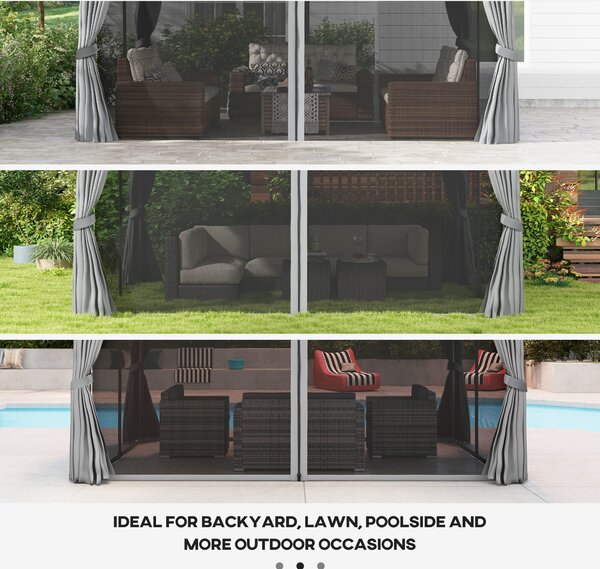 Outsunny 3 x 4m Retractable Roof Gazebo, Metal Garden Pergola with Canopy Shelter, Nets and Curtains for Garden and Deck, Light Grey Aosom UK