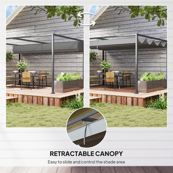 Outsunny 4 x 3m Retractable Roof Gazebo, Metal Pergola Patio Sun Shelter with Retractable Canopy, Grey Aosom UK