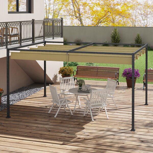 Outsunny 3 x 2m Retractable Pergola, Metal Pergola with Retractable Roof, Gazebo Canopy Shelter for Outdoor Patio, Khaki Aosom UK