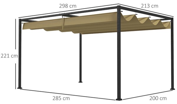 Outsunny 3 x 2m Retractable Pergola, Metal Pergola with Retractable Roof, Gazebo Canopy Shelter for Outdoor Patio, Khaki Aosom UK