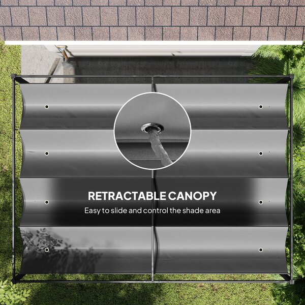 Outsunny 4 x 3m Retractable Roof Gazebo, Metal Pergola Patio Sun Shelter with Retractable Canopy, Grey Aosom UK