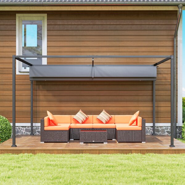 Outsunny 4 x 3m Retractable Roof Gazebo, Metal Pergola Patio Sun Shelter with Retractable Canopy, Grey Aosom UK