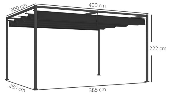 Outsunny 4 x 3m Metal Pergola, with Retractable Canopy Roof - Black