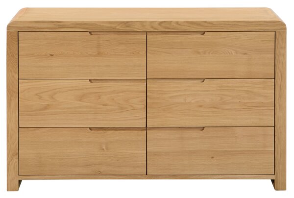 Curve Wide 6 Drawer Chest, Oak