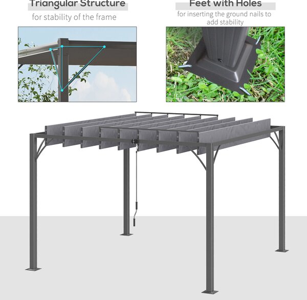 Outsunny 3 x 3(m) Outdoor Pergola with Retractable Roof, Aluminium Louvered Patio Gazebo Canopy for Lawn Garden Patio, Grey