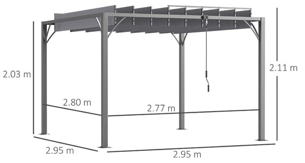 Outsunny 3 x 3(m) Outdoor Pergola with Retractable Roof, Aluminium Louvered Patio Gazebo Canopy for Lawn Garden Patio, Grey