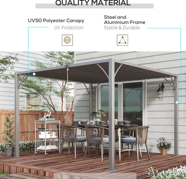 Outsunny 3 x 3(m) Outdoor Pergola with Retractable Roof, Aluminium Louvered Patio Gazebo Canopy for Lawn Garden Patio, Grey