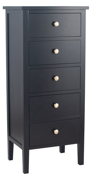 Pacific Chelmsford 5 Drawer Chest, Black Painted Pine