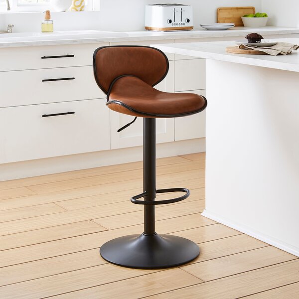 Donte Adjustable Height Swivel Bar Stool, Faux Leather