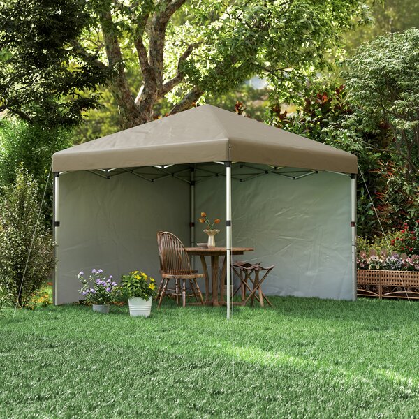 Outsunny 3 x 3m Pop Up Gazebo, UPF 30+ with 2 Sidewalls, Leg Weight Bags and Wheeled Bag, Height Adjustable Party Tent for Garden, Patio, Khaki