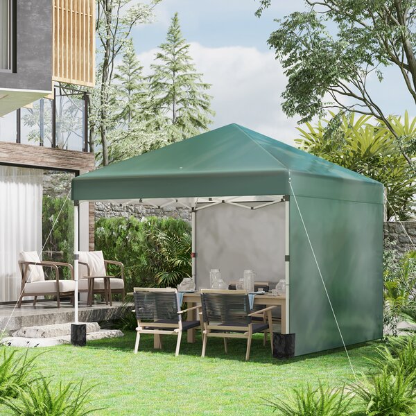 Outsunny 3 x 3m Gazebo Pop Up with Sides, 2 Sidewalls, Leg Weight Bags and Carry Bag, Height Adjustable for Garden, Patio, Green Aosom UK