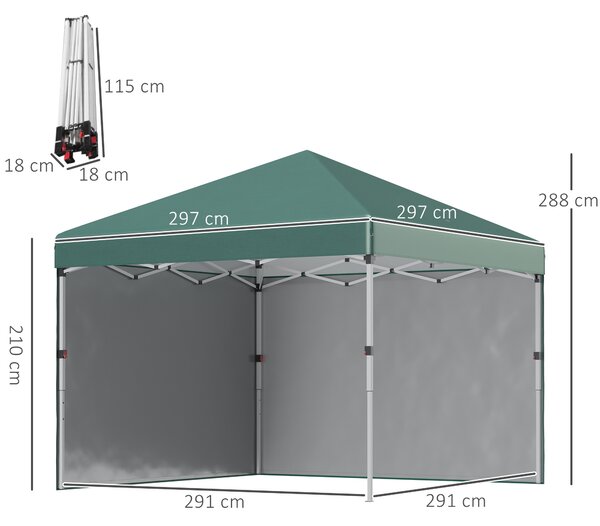 Outsunny 3 x 3m Gazebo Pop Up with Sides, 2 Sidewalls, Leg Weight Bags and Carry Bag, Height Adjustable for Garden, Patio, Green Aosom UK