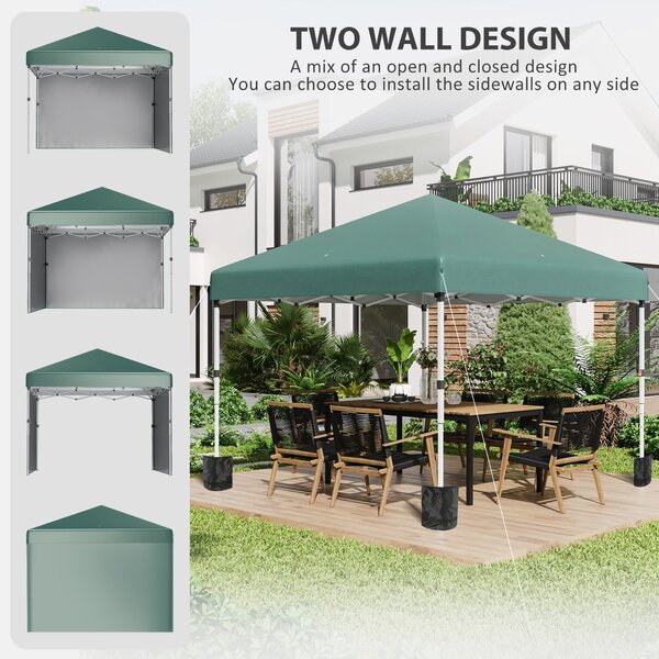 Outsunny 3 x 3m Gazebo Pop Up with Sides, 2 Sidewalls, Leg Weight Bags and Carry Bag, Height Adjustable for Garden, Patio, Green Aosom UK