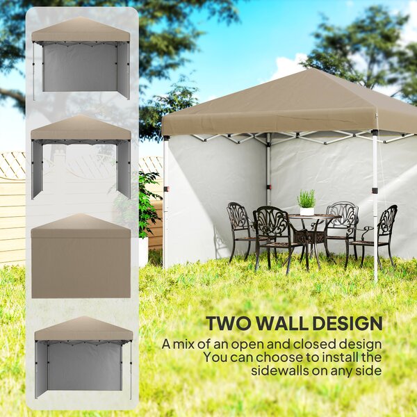 Outsunny 3 x 3m Pop Up Gazebo, UPF 30+ with 2 Sidewalls, Leg Weight Bags and Wheeled Bag, Height Adjustable Party Tent for Garden, Patio, Khaki