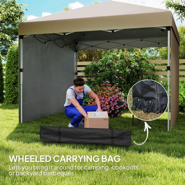 Outsunny 3 x 3m Pop Up Gazebo, UPF 30+ with 2 Sidewalls, Leg Weight Bags and Wheeled Bag, Height Adjustable Party Tent for Garden, Patio, Khaki