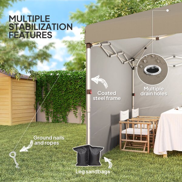 Outsunny 3 x 3m Pop Up Gazebo, UPF 30+ with 2 Sidewalls, Leg Weight Bags and Wheeled Bag, Height Adjustable Party Tent for Garden, Patio, Khaki