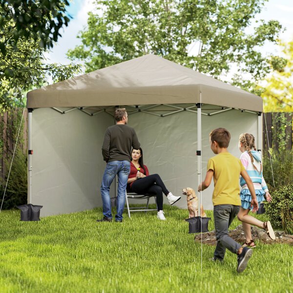 Outsunny 3 x 3m Pop Up Gazebo, UPF 30+ with 2 Sidewalls, Leg Weight Bags and Wheeled Bag, Height Adjustable Party Tent for Garden, Patio, Khaki