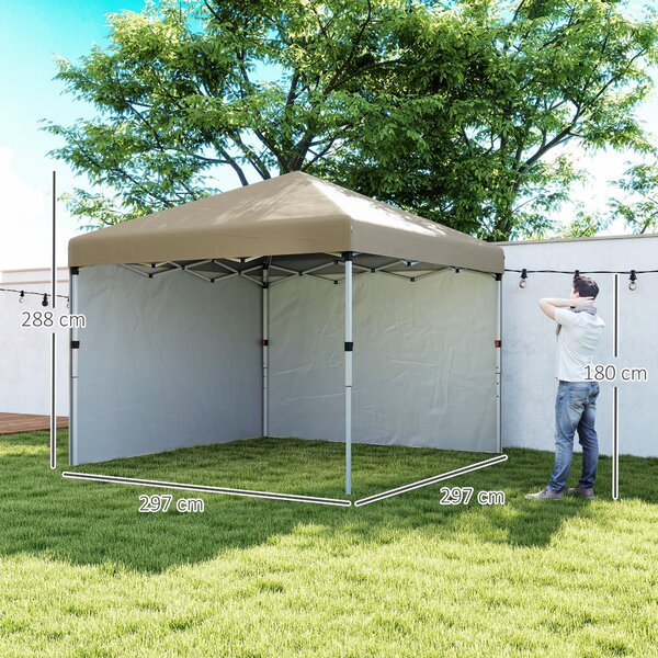 Outsunny 3 x 3m Pop Up Gazebo, UPF 30+ with 2 Sidewalls, Leg Weight Bags and Wheeled Bag, Height Adjustable Party Tent for Garden, Patio, Khaki
