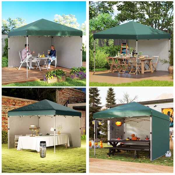 Outsunny 3 x 3m Gazebo Pop Up with Sides, 2 Sidewalls, Leg Weight Bags and Carry Bag, Height Adjustable for Garden, Patio, Green Aosom UK
