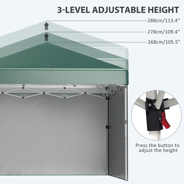 Outsunny 3 x 3m Gazebo Pop Up with Sides, 2 Sidewalls, Leg Weight Bags and Carry Bag, Height Adjustable for Garden, Patio, Green Aosom UK