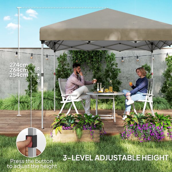 Outsunny 3 x 3m Pop Up Gazebo, UPF 30+ with 2 Sidewalls, Leg Weight Bags and Wheeled Bag, Height Adjustable Party Tent for Garden, Patio, Khaki