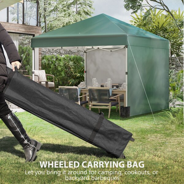 Outsunny 3 x 3m Gazebo Pop Up with Sides, 2 Sidewalls, Leg Weight Bags and Carry Bag, Height Adjustable for Garden, Patio, Green Aosom UK