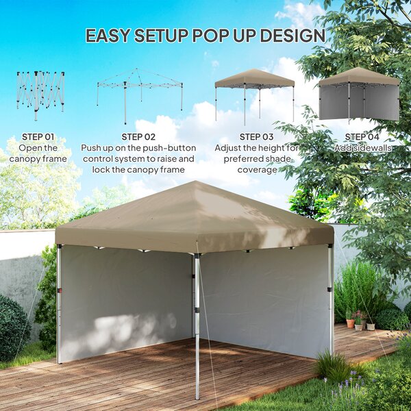 Outsunny 3 x 3m Pop Up Gazebo, UPF 30+ with 2 Sidewalls, Leg Weight Bags and Wheeled Bag, Height Adjustable Party Tent for Garden, Patio, Khaki