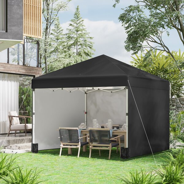 Outsunny 3 x 3m Metal Frame Gazebo, Pop Up Event Shelter with 2 Sidewalls, Weight Bags and Wheeled Bag, Black Aosom UK