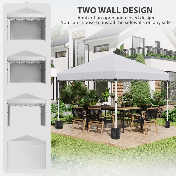 Outsunny 3 x 3m Metal Frame Gazebo, Portable Pop Up Gazebo with 2 Sidewalls, Leg Weight Bags & Carry Bag for Garden Aosom UK