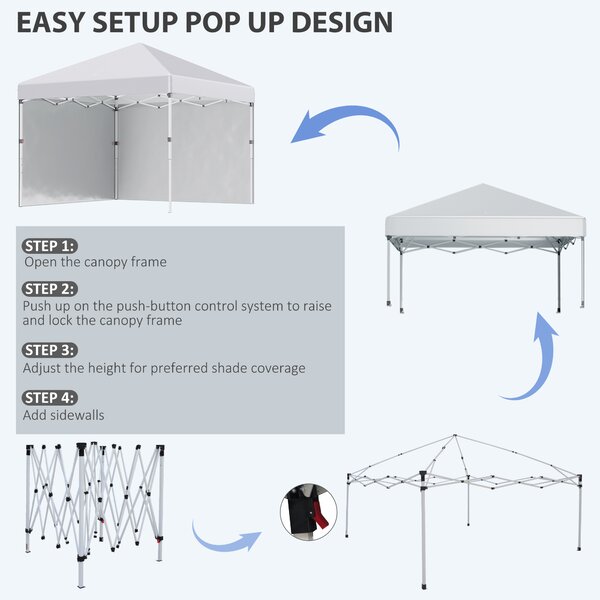Outsunny 3 x 3m Metal Frame Gazebo, Portable Pop Up Gazebo with 2 Sidewalls, Leg Weight Bags & Carry Bag for Garden Aosom UK