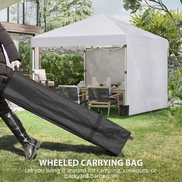 Outsunny 3 x 3m Metal Frame Gazebo, Portable Pop Up Gazebo with 2 Sidewalls, Leg Weight Bags & Carry Bag for Garden Aosom UK