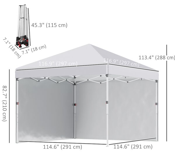 Outsunny 3 x 3m Metal Frame Gazebo, Portable Pop Up Gazebo with 2 Sidewalls, Leg Weight Bags & Carry Bag for Garden Aosom UK