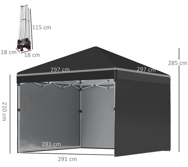 Outsunny 3 x 3m Metal Frame Gazebo, Pop Up Event Shelter with 2 Sidewalls, Weight Bags and Wheeled Bag, Black Aosom UK