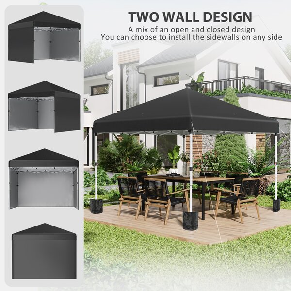 Outsunny 3 x 3m Metal Frame Gazebo, Pop Up Event Shelter with 2 Sidewalls, Weight Bags and Wheeled Bag, Black Aosom UK