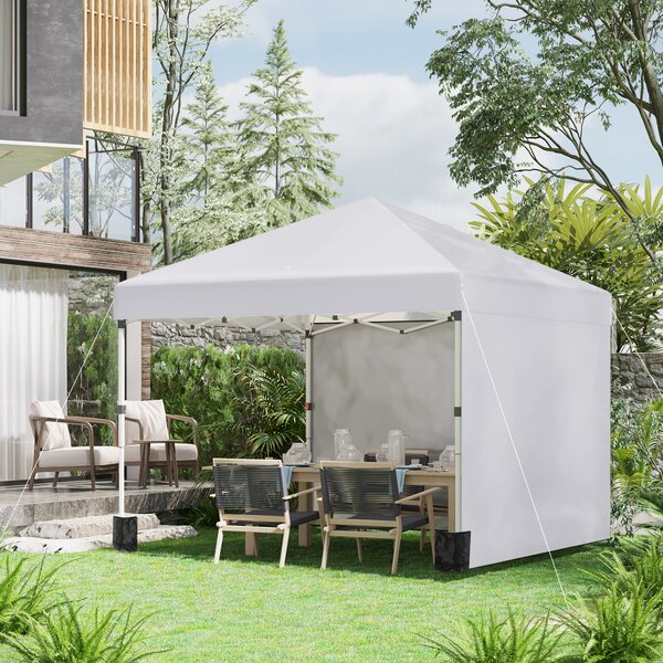 Outsunny 3 x 3m Metal Frame Gazebo, Portable Pop Up Gazebo with 2 Sidewalls, Leg Weight Bags & Carry Bag for Garden Aosom UK