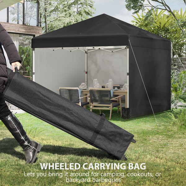 Outsunny 3 x 3m Metal Frame Gazebo, Pop Up Event Shelter with 2 Sidewalls, Weight Bags and Wheeled Bag, Black Aosom UK