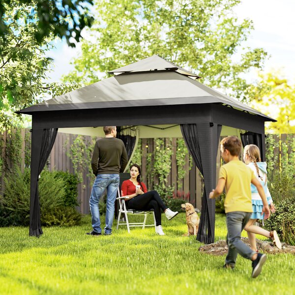 Outsunny 3 x 3(m) Pop Up Gazebo with Mosquito Netting, 1 Person Easy up Marquee Party Tent with 1-Button Push, Double Roof, Sandbags