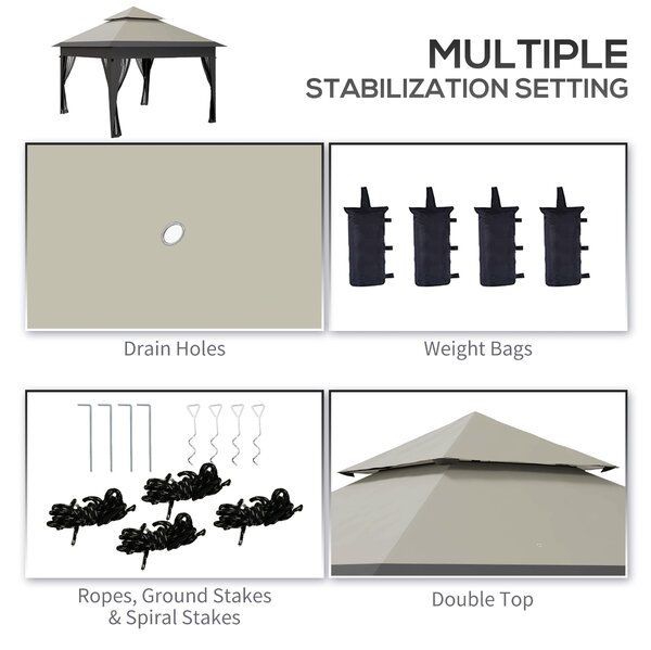 Outsunny 3 x 3(m) Pop Up Gazebo with Mosquito Netting, 1 Person Easy up Marquee Party Tent with 1-Button Push, Double Roof, Sandbags