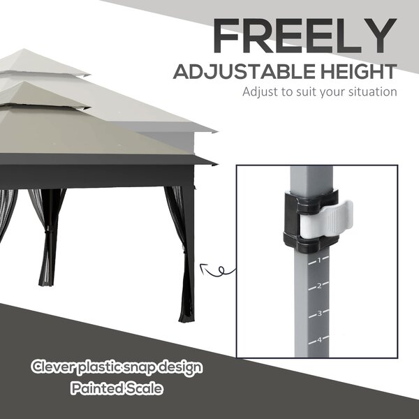 Outsunny 3 x 3(m) Pop Up Gazebo with Mosquito Netting, 1 Person Easy up Marquee Party Tent with 1-Button Push, Double Roof, Sandbags