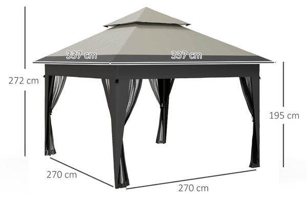 Outsunny 3 x 3(m) Pop Up Gazebo with Mosquito Netting, 1 Person Easy up Marquee Party Tent with 1-Button Push, Double Roof, Sandbags