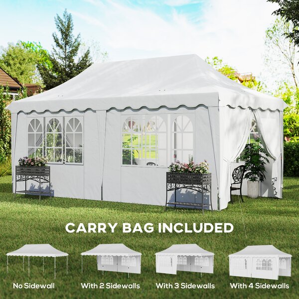 Outsunny 3 x 6m Pop Up Gazebo with Sides, UPF50+ Height Adjustable Party Tent with Carry Bag and Sand Bags for Garden, Patio, White