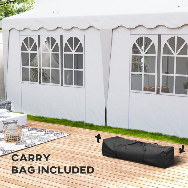 Outsunny 3 x 6m Pop Up Gazebo with Sides, UPF50+ Height Adjustable Party Tent with Carry Bag and Sand Bags for Garden, Patio, White