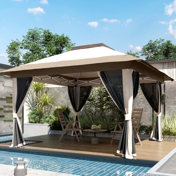 Outsunny 3.6 x 3.6m Pop-Up Gazebo, with Accessories - Beige
