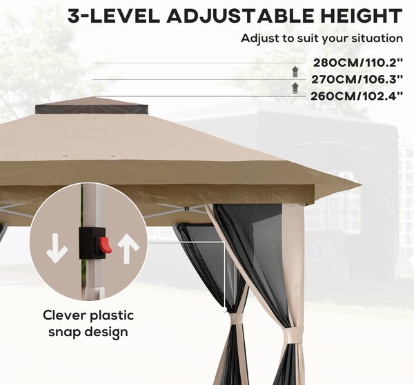 Outsunny 3.6 x 3.6m Pop-Up Gazebo, with Accessories - Beige