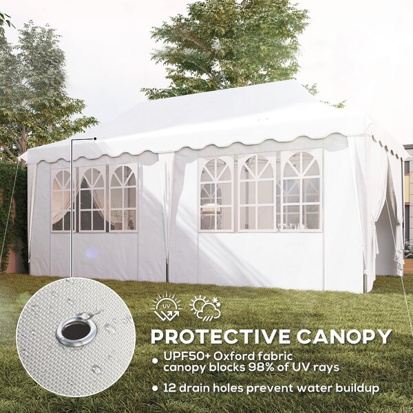Outsunny 3 x 6m Pop Up Gazebo with Sides, UPF50+ Height Adjustable Party Tent with Carry Bag and Sand Bags for Garden, Patio, White