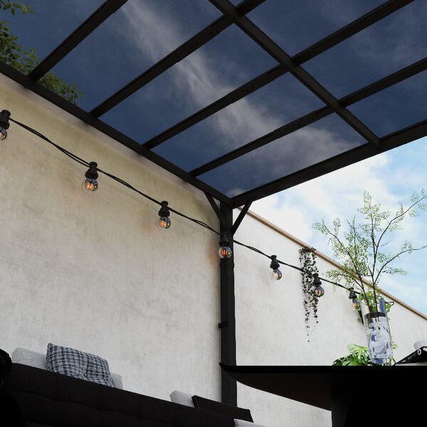 Outsunny 3 x 3m Metal Pergola with UPF 50+ and Waterproof Roof, Wall-Mounted or Free Standing Garden Gazebo, Wind-resistant, Dark Grey