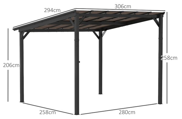 Outsunny 3 x 3m Metal Pergola with UPF 50+ and Waterproof Roof, Wall-Mounted or Free Standing Garden Gazebo, Wind-resistant, Dark Grey