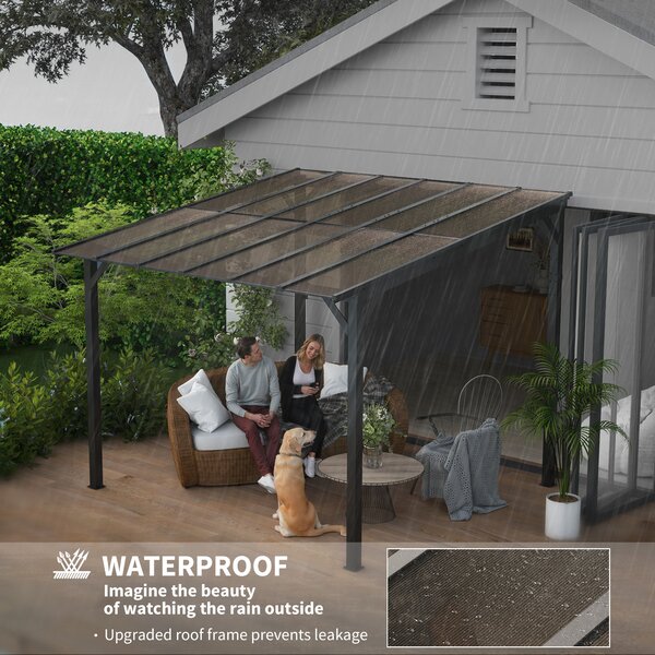 Outsunny 3 x 3m Metal Pergola with UPF 50+ and Waterproof Roof, Wall-Mounted or Free Standing Garden Gazebo, Wind-resistant, Dark Grey